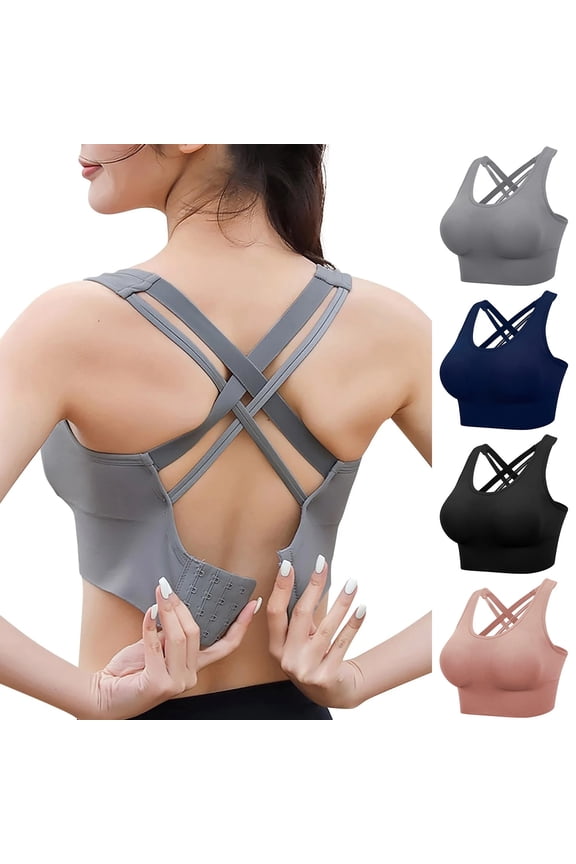 Sports Bras for Women High Support Hugcore Women's Crisscross Back Sports Bra Yoga & Gym Workout Bra with Posture Support for High Impact Exercise,Black,M
