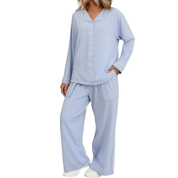 Hugcore Women's Pajama Sets Womens Fuzzy Pajama Sets Warm Cozy Winter Sets Fleece Set Loose Comfy Ladies Plush Sleepwear Fall Pajamas, Blue, M