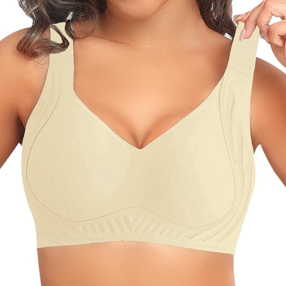 Hugcore Womens Seamless Bras No Underwire Supportive Wireless Push Up Full Coverage Bralette Comfort Scalloped T-Shirt Bra-Bras for Women,Beige13,L