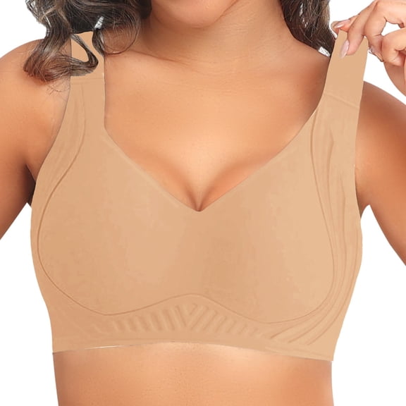Hugcore Womens Seamless Bras No Underwire Supportive Wireless Push Up Full Coverage Bralette Comfort Scalloped T-Shirt Bra-Bras for Women,Khaki16,L