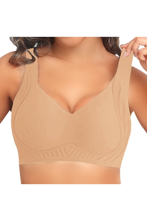 Womens Seamless Bras No Underwire Supportive Wireless Push Up Full Coverage Bralette Comfort Scalloped T-Shirt Bra-Bras for Women,Khaki16,M