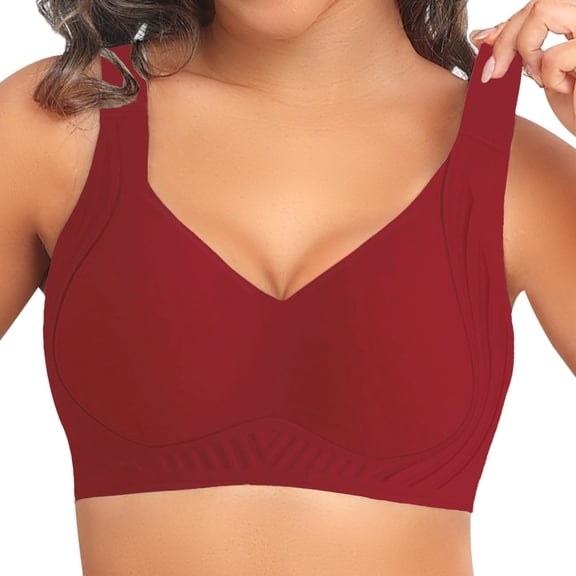 Hugcore Womens Seamless Bras No Underwire Supportive Wireless Push Up Full Coverage Bralette Comfort Scalloped T-Shirt Bra-Bras for Women,Wine17,M