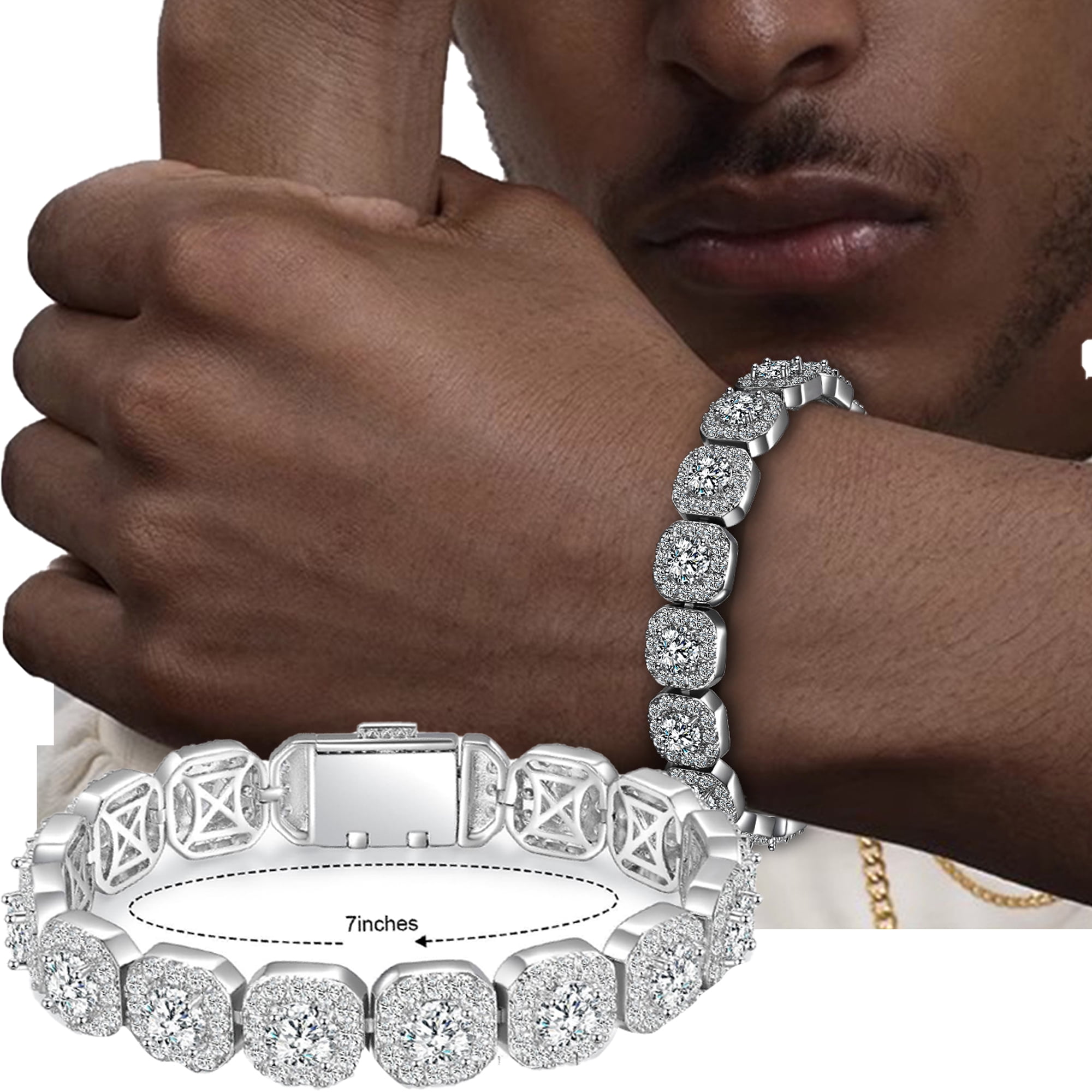 Men's Miami Cuban authentic Link Chain Bracelet, 14K White Gold 5X Layered Cuban Chain Bracelet, Bling Bracelet, CZ Diamond Bracelet, ICY Bracelet