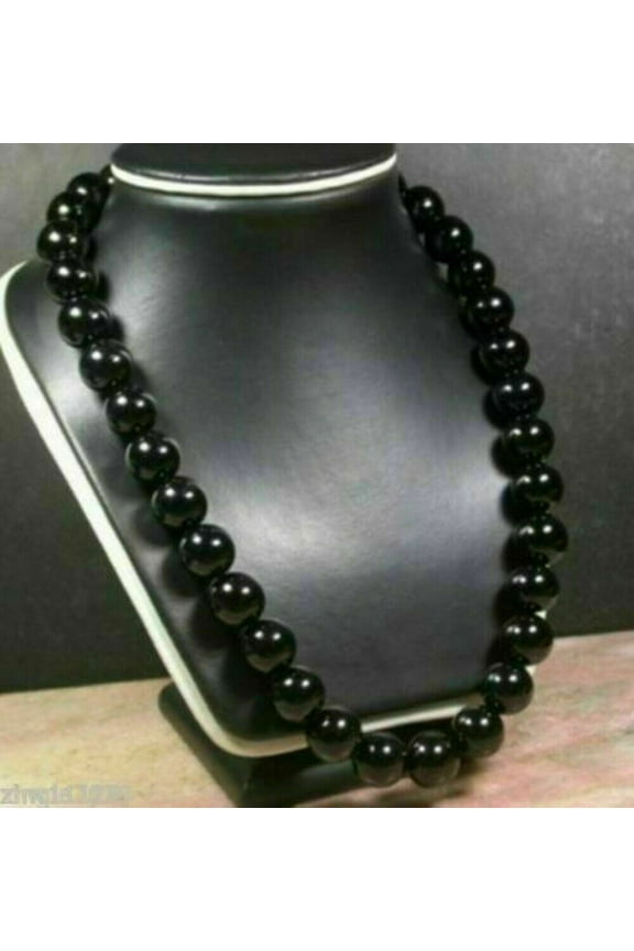 Huge 12mm Natural Black Agate Onyx Round Beads Beaded Necklace 18''AAA