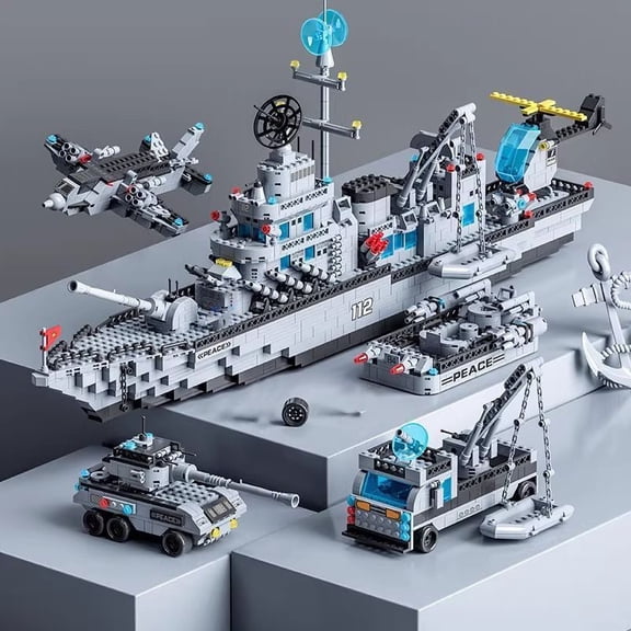Huge 1560PCS Navy Warship Army Ship Model, 6-in-1 Multi-Shape Combination Building Blocks, Boys' Toy Set