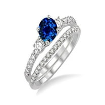 Huge 2.50 Carat Sapphire and Diamond Wedding Ring Set for Women in 14k White Gold affordable sapphire & diamond engagement ring