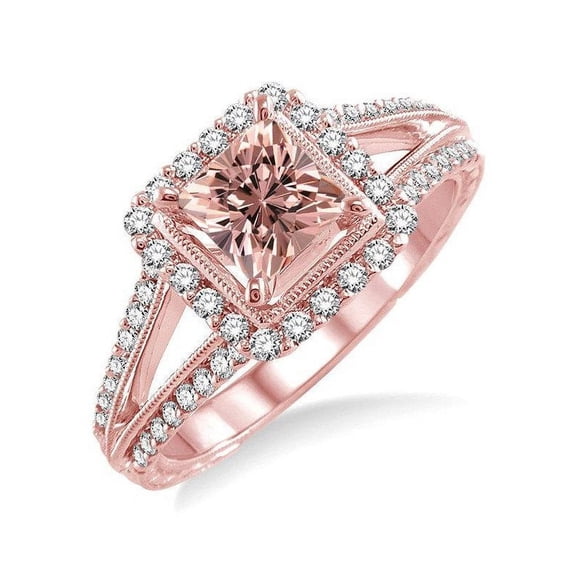 Huge 2 Carat Princess Cut Morganite And Diamond Moissanite Engagement Ring In 14K Rose Gold Affordable Ring, Promise Ring, Anniversary Ring