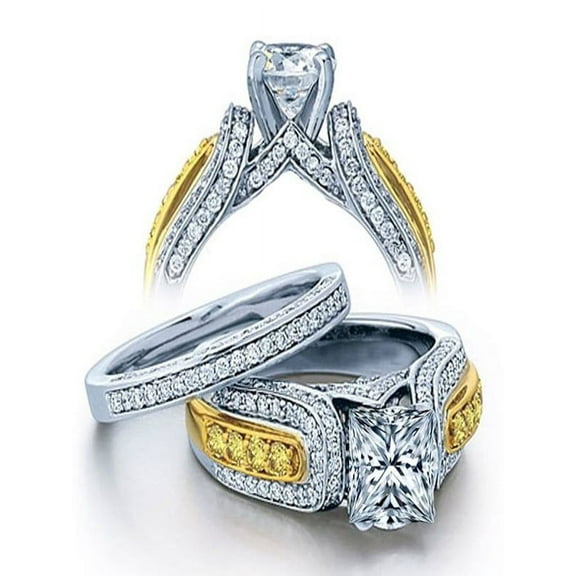 Huge 2 Carat Princess Designer Wedding Ring Set in White Gold for Women