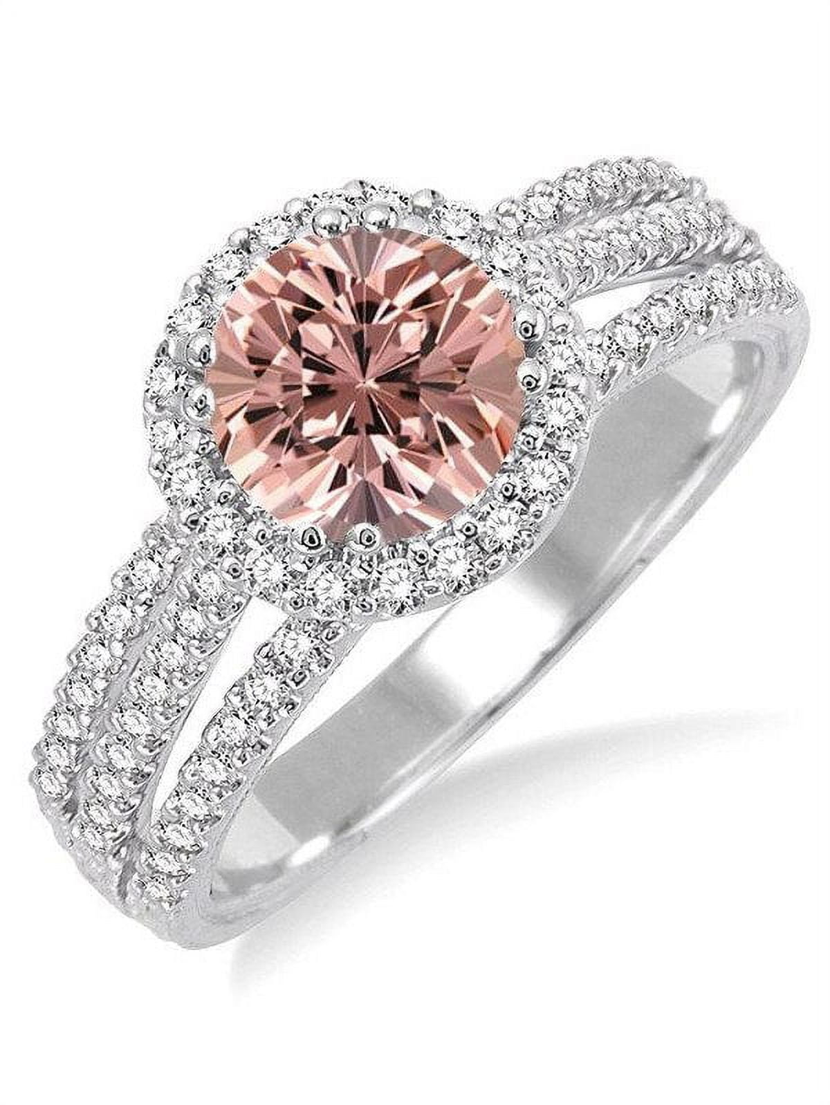 Huge 2 Carat Round Halo Morganite and Diamond Engagement Ring for Women in 14k White Gold morganite and diamond engagement ring