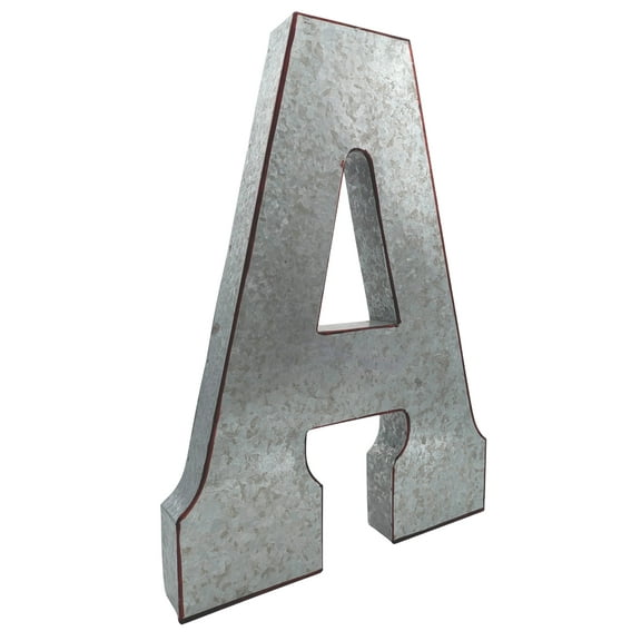 Huge 20" Metal Letter "A" Wall Decor, Silver with Rusted Edges, Galvanized Wall Mountable Decoration for Country, Mid-Century, or Farmhouse Themed Room or Event