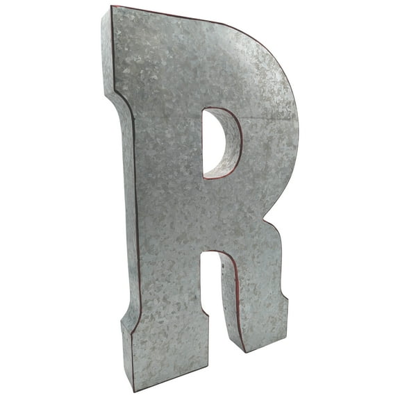 Huge 20" Metal Letter "R" Wall Decor, Silver with Rusted Edges by SciencePurchase