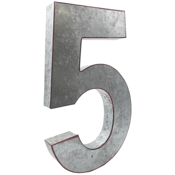 Huge 20" Metal Number Five 5" Wall Decor, Silver with Rusted Edges, Galvanized Wall Mountable Decoration for Country, Mid-Century, or Farmhouse Themed Room or Event