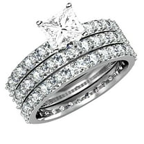 Huge 3 Carat Trio Diamond and Man made diamond moissanite Wedding Bridal Set Sterling Silver with 18k Gold Plating
