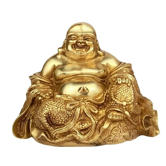 Huge Basket - Brass Laughing Buddha Lafing Man Decorative Items for Living Room Happy Man Figurine for Office Desk Shelf Decor Idol for Prosperity Wealth Height 4 Inch Gold Color Size Medium