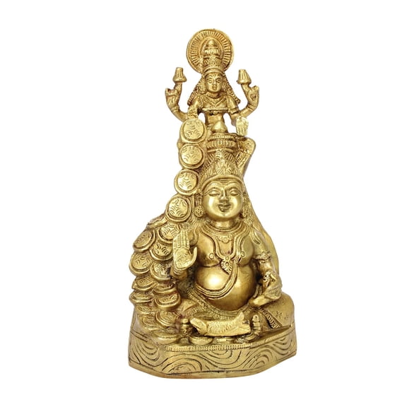 Huge Basket - Lakshmi Kuber Brass Statue, 10 Inch Height, Golden Finish, Ideal for Wealth and Prosperity, Home Dcor
