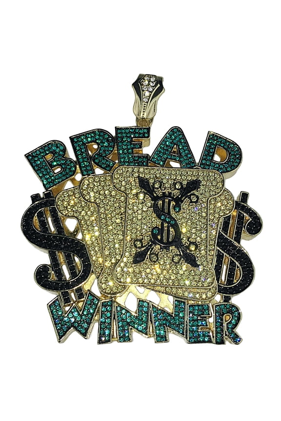 Huge Bread Winner Pendant Gold Finish Hip Hop Iced Charm Fits Up To 10MM Chain Necklace