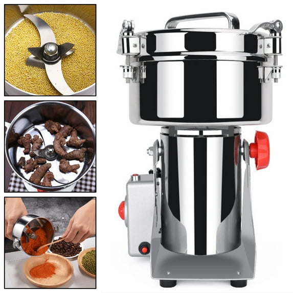 Huge Capacity 700g Herb Grain Grinder Electric Mill Cereal Machine-High Speed/Durable Life for home kitchen restaurant Chrome