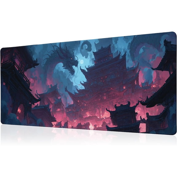 Huge Dragon Mouse Pad Abstract 31.5x11.8 Inch Table Pad Cute Desk Accessories Non-Slip Rubber Base Large Mousepad Stitched Edges Keyboard Mouse Mat Desk Pad for Office and Home
