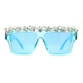 thumbnail image 1 of Huge Dripping Nugget Rhinestone Brow Flat Top Horn Rim Sunglasses Teal Blue, 1 of 4