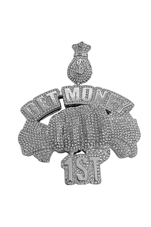 Huge Get Money 1st Cash Fist Jumbo Hip Hop Pendant Iced Flooded Out Silver Tone Money Grab Bling Charm
