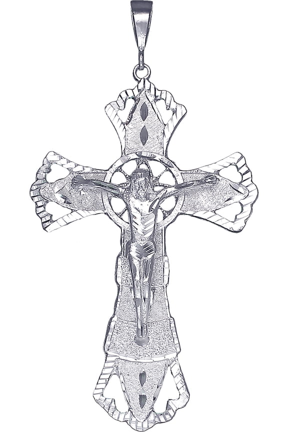 Huge Heavy Sterling Silver Cross with Jesus Pendant Necklace 5 Inches 36 Grams