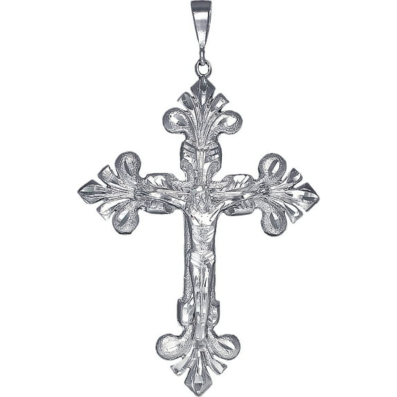 Huge Heavy Sterling Silver Cross with Jesus Pendant Necklace 5 Inches 50+ Grams