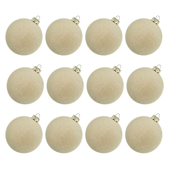 Huge Holiday Saving! Uhuya 12 Pcs Velvet Christmas Balls Flocked Christmas Tree Ball Ornaments Plastic Balls Xmas Decorative Hanging Ornaments Christmas Tree Decoration 2.36 Inch Beige