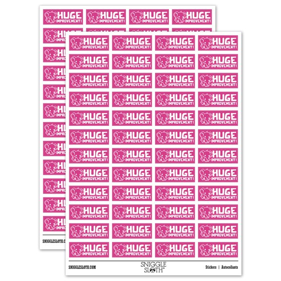 Huge Improvement Baby Elephant Teacher Student School Sticker Set - Hot Pink - Matte Finish - 1.25" Mini