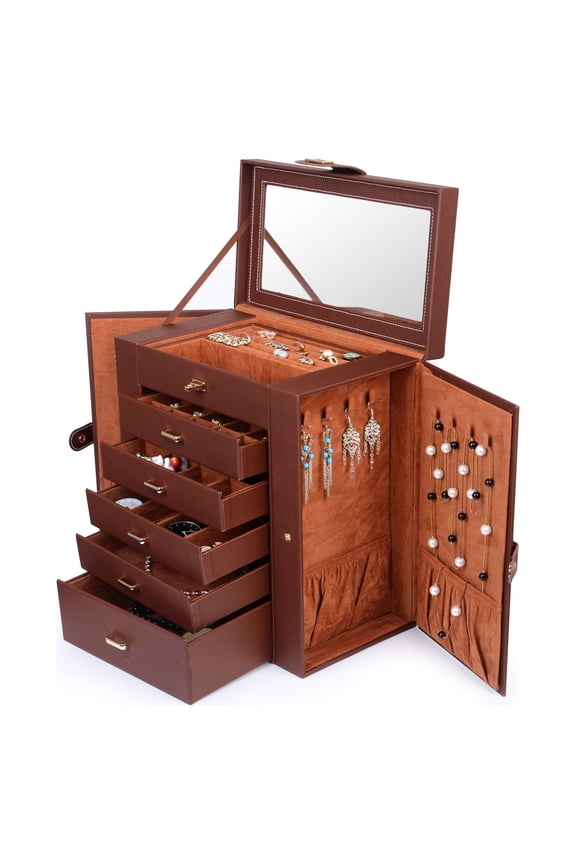 Huge Leather Jewelry Box / Case / Storage LJC-SHD5BN (Brown)