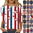 thumbnail image 1 of Axiiglly Summer Tops for Women Independence Day 3/4 Length Sleeve Shirts 4th of July Summer Shirts Flag Print Casual Shirts Patriotic Plus Size Tops, 1 of 4