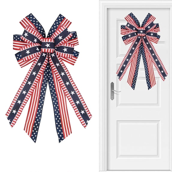 Huge Memorial Day Savings! Boovnll 4th of July Bows, Red White Blue Stars Stripe Large Independence Day Bows Patriotic Bows for Indoor, Outdoor, Holiday, Memorial Day Decor, 4th of July Decorations