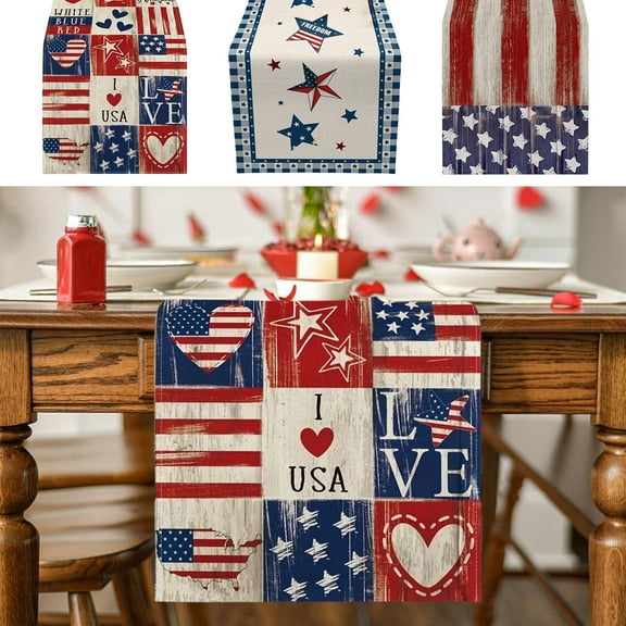 Huge Memorial Day Savings! Boovnll 4th of July Table Runner, 13x92" Stars Stripe Memorial Day Table Runner, Patriotic Table Runner for Patriotic Party Dining Table Decor, 4th of July Decorations