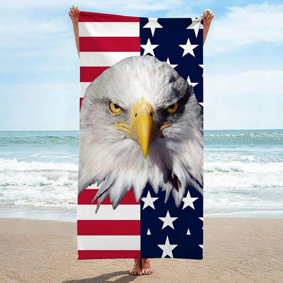 Huge Memorial Day Savings! Boovnll American Flag Beach Towel - 24x47" Red White Blue Stars Stripe Beach Towels, Absorbent Quick Dry Sand Free Beach Towel for Beach, Yoga, Pool, Beach Towels Oversized