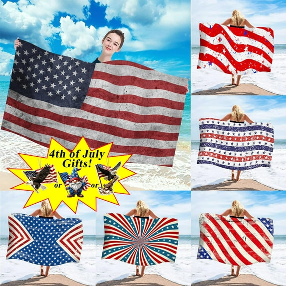 Huge Memorial Day Savings! Boovnll American Flag Beach Towel - 28x55" Red White Blue Stars Stripe Beach Towels, Absorbent Quick Dry Sand Free Beach Towel for Beach, Yoga, Pool, Beach Towels Oversized