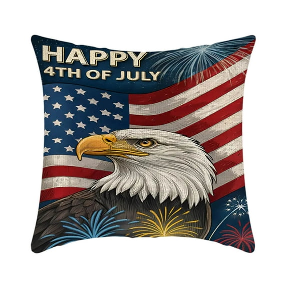 Fwttom 4Th of July Decorations, America Flag Double Sides Print Cushion Cover for Bed Sofa Cartoons Tetragonum Couch Pillow Cover