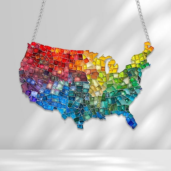 Fwttom 4Th of July Decorations, Map Map Independent Day Window Decoration Living Room Porch Hanging Colorful Acrylic Pendant