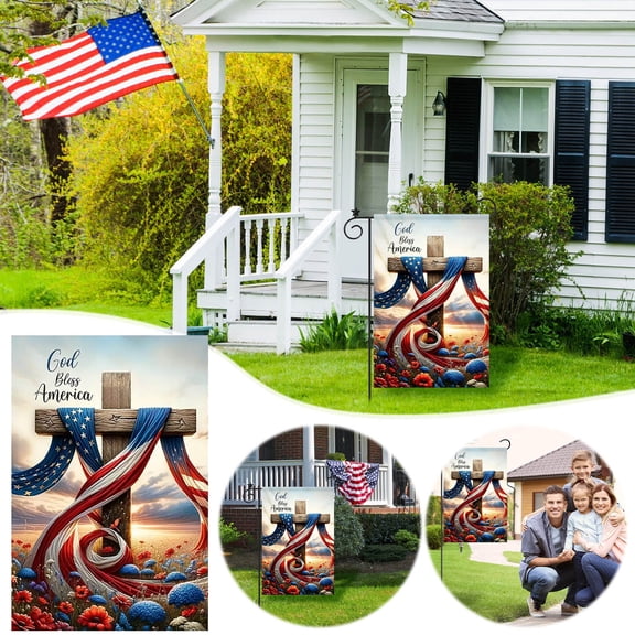 Fwttom 4Th of July Decorations, Independence Day Outdoor Garden Crucifixion Flag with Double-Sided Print