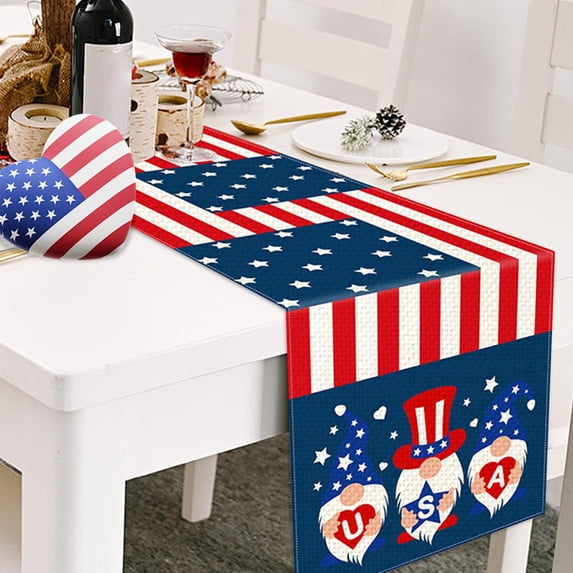Fwttom 4Th of July Decorations, Independence Day Patriotic Linen Table Flag - Red and White and Blue Decor