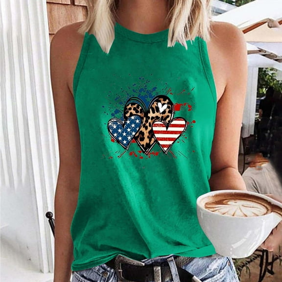 Titcea 4th of July Tank Top for Women USA Flag Printed Sleeveless Patriotic Sexy Top Hawaiian Beach Holiday Sports Workout Running Shirts