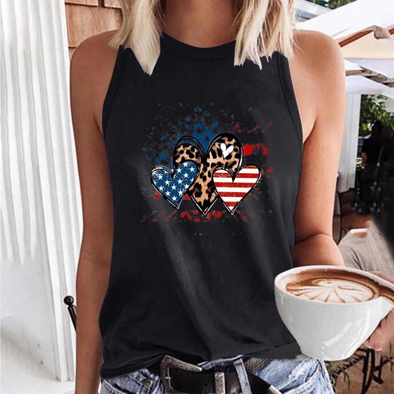 Titcea 4th of July Tank Top for Women USA Flag Printed Sleeveless Patriotic Sexy Top Hawaiian Beach Holiday Sports Workout Running Shirts
