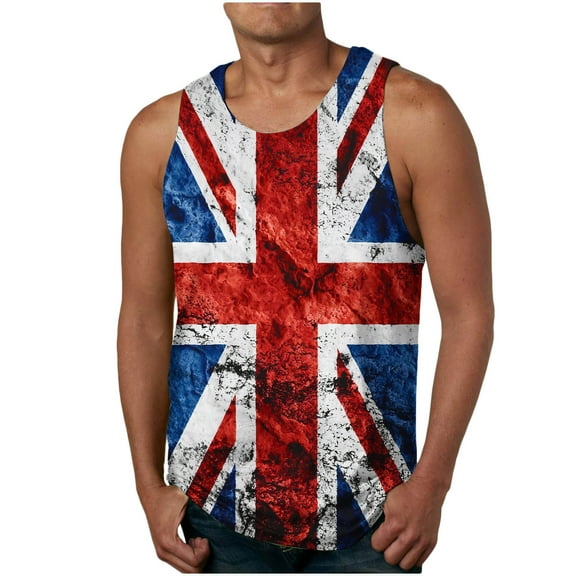 Titcea Independence Day Men's Tank Top Flag Printed Round Neck Sleeveless Patriotic T-Shirts Beach Vacation Outdoor Gym Casual Tops