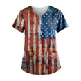 thumbnail image 1 of Titcea Women Nursing Scrub Tops 4th of July Patriotic Printed Working Uniform Short Sleeve V Neck Workwear Blouse T-shirt with Pockets, Gifts for Mom/Her, 1 of 3