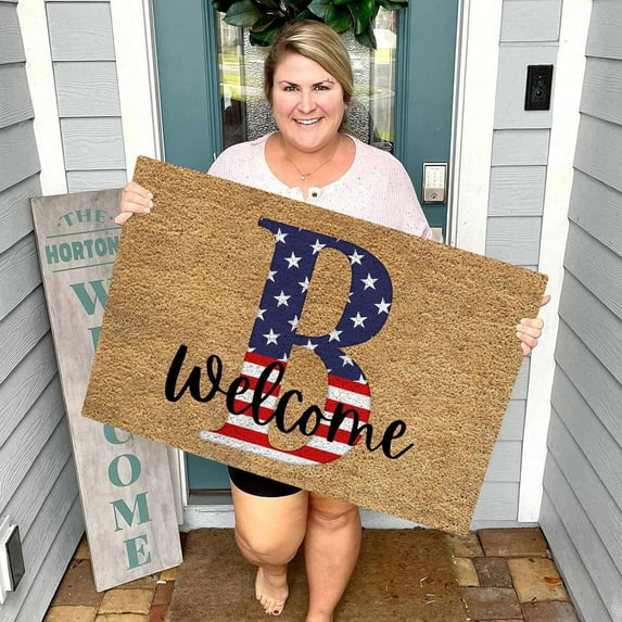 kladzum 4th of July Door Mat Patriotic Doormat Entryway Rug Welcome Independence Day Doormat Stain and Fad Patriotic Decor Welcome Outdoor Mat 4th of July Decor