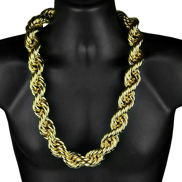 Huge Mens 14k Gold Plated Chain Hollow Rope 30MM Wide x 30" Inch Hip Hop  Dookie Big Rapper Necklace - Walmart.com