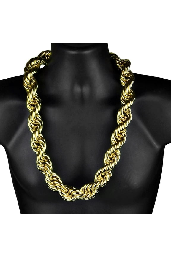 Huge Mens 14k Gold Plated Chain Hollow Rope 30MM Wide x 30" Inch Hip Hop Dookie Big Rapper Necklace