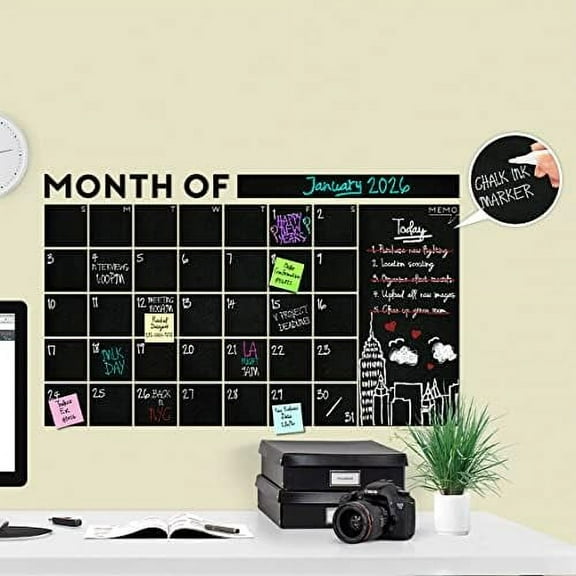 Huge Modern 2026 Monthly Chalkboard Wall Decal Calendar with Memo - AProduct$$Tools