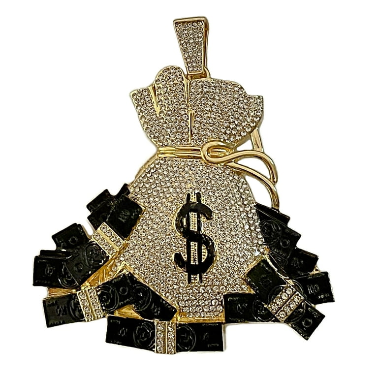 Huge Money Bag Jumbo Hip Hop Pendant Iced 14K Gold Finish Flooded