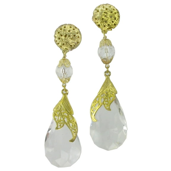 Huge Oversized Clear Faux Crystal Dangle Statement Clip On Earrings Ladies Adult Female Women