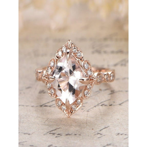 Huge Sale Antique 1.50 carat Morganite and Diamond Engagement Ring in 10k Rose Gold for Women
