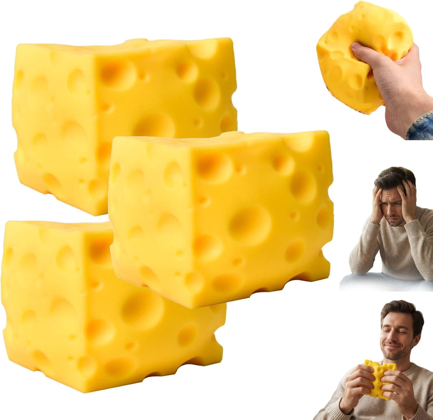 Huge Squish Cheese Cube Big, 3.93 in Extra Large Squeeze Cheese Stress Ball for Adults, Help for Relax Focus Stress Relief, Sensory Fidget Toys Favors Easter Basket Stuffers